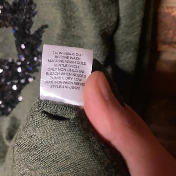 Oh MG! Green Sequined Go Your Own Way Knit Top Women's Size Medium - Picture 5 of 6